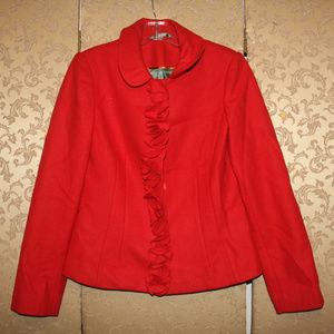 Boden Red Petal Ruffle Pea Coat Jacket 6